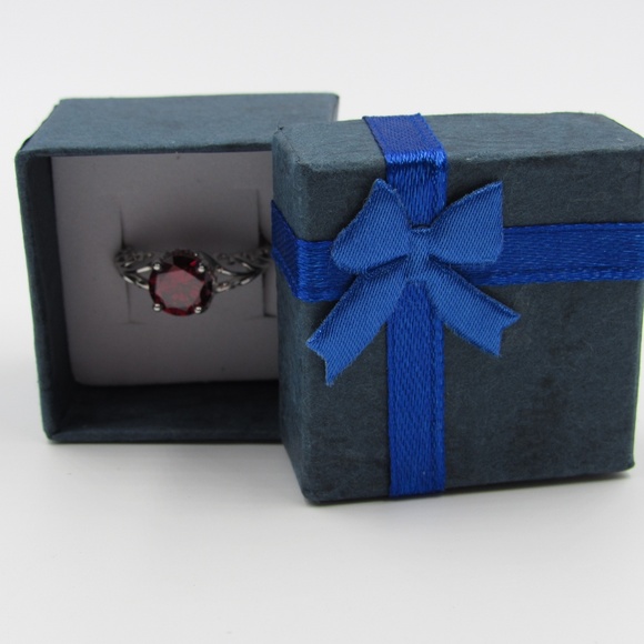 Sterling Silver Swirl Band Red CZ Diamond Ring - Picture 5 of 5